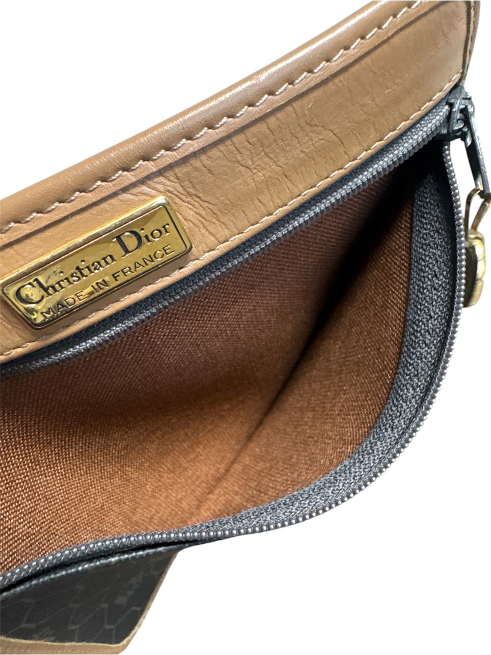 DIOR Honeycomb Monogram PVC Bucket Shoulder Crossbody Bag Brown Tan w/ Pouch - Picture 16 of 17